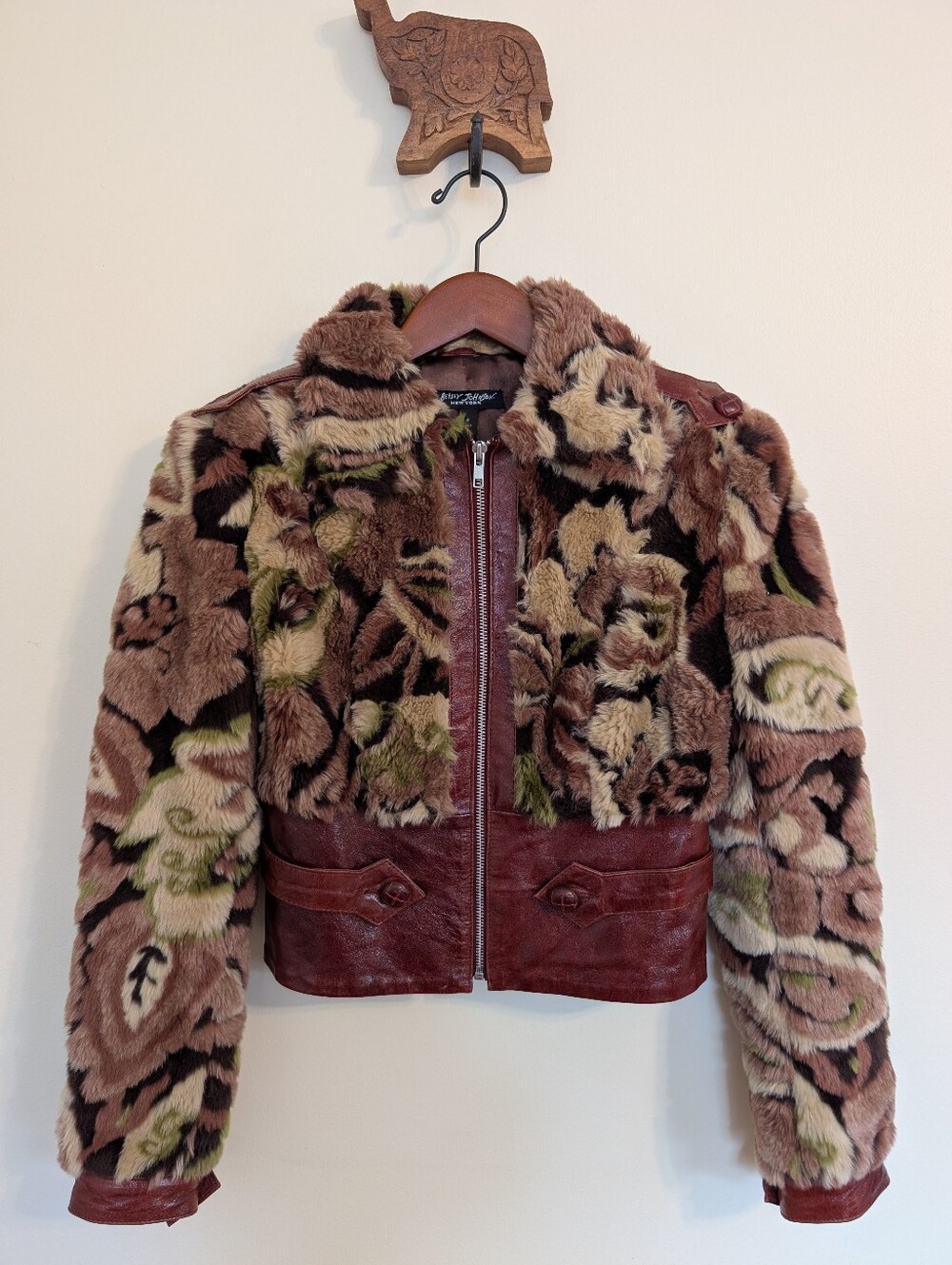Betsey Johnson Faux Fur Real Leather Bomber Jacket 4 Small